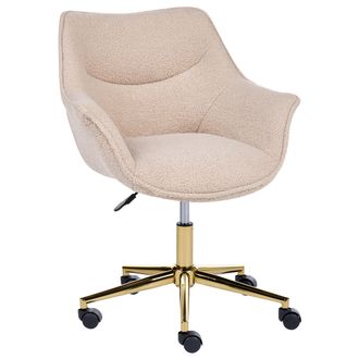 Beliani Silla De Oficina Giratoria Moderna Con Reposabrazos Altura Ajustable De Boucl&eacute; Beige Ardelle