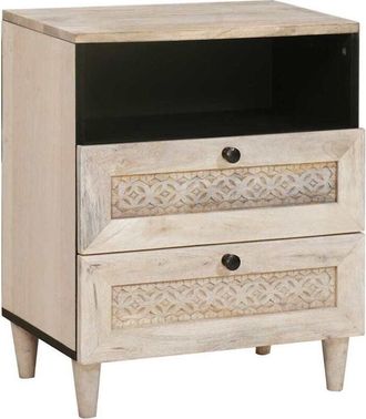vidaXL Bedside Table with Shelf Beige 50 x 33 x 60 cm Solid mango wood vidaXL