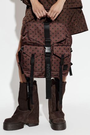 Ganni Backpack With Polka Dot Pattern, Womens, Brown