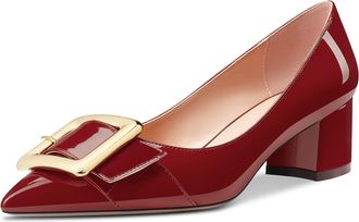Castamere Women Mid Chunky Block Heel Pointed Toe Slip-on Pumps Court Shoe Cute Dress Wedding 5 CM Heels Burgundy Wine Red 8 UK