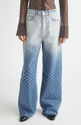 Monse D&eacute;grad&eacute; Bleached Studded Wide Leg Jeans in Indigo at Nordstrom, Size 12