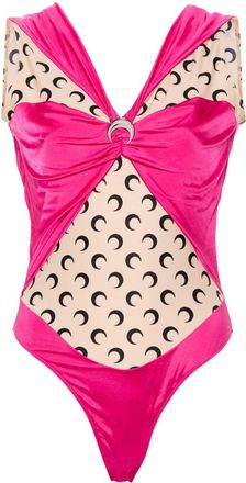 Marine Serre logo-plaque panelled bodysuit - women - Elastane/Viscose - S - Pink