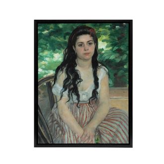 Artery8 In the Summer Portrait Renoir Black Framed Canvas Wall Art | Size: W24 x H32