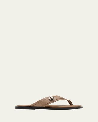 Giorgio Armani Mens Leather Logo Flip Flop Sandals