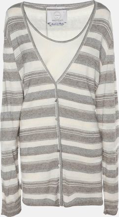 Marina Rinaldi Voyage By Marina Rinaldi Grey/off White Stripe Stretch Knit Cardigan Set