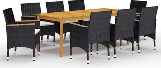 vidaXL Juego De Comedor De Jard&iacute;n De 9 Piezas Negro Vidaxl