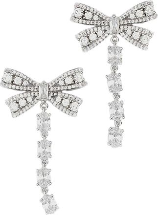 Self Portrait Silver Crystal Bow Droplet Earrings