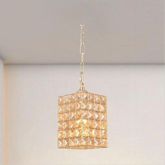 Trade Shop Trade Shop - Copy Of Lampadario Sospeso Cubo Cristalli Lampada Luce Led Attacco E27 Oro Quadrato 32309