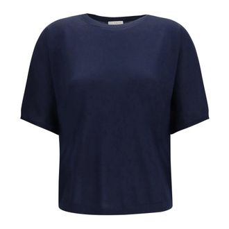 Brunello Cucinelli Jersey de Cachemira y Seda de Manga Corta - Knitwear - Mujer - Azul - S