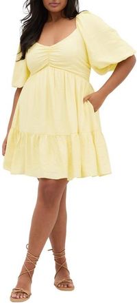 City Chic Mindy Puff Sleeve Dress in Lemon Drop at Nordstrom, Size Xxs