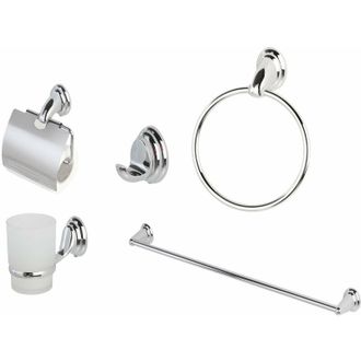 Feridras Feridras - Set 5 accessori da bagno in acciaio e vetro satinato con fissaggio a muro Facile