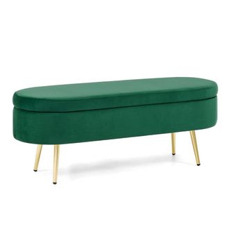 Urban Meuble Banco arc&oacute;n de terciopelo verde con patas doradas 110 cm