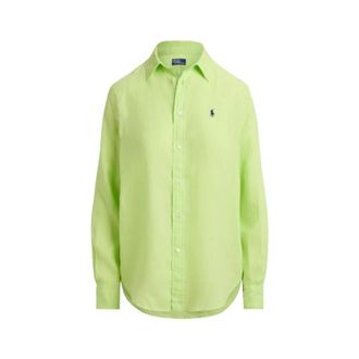 Polo Ralph Lauren Shirts, female, Green, Size: 2XL Linen Shirt, Straight Cut