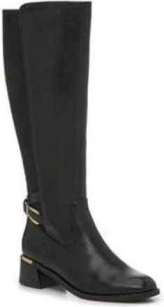 Unisa Apryl Black Knee High Round Toe Block Heel Riding Boots HAWK3071