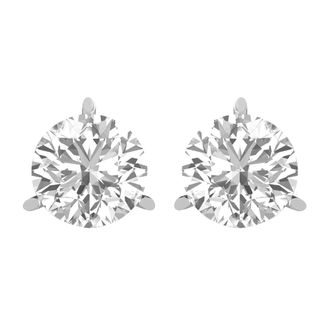 Diamond2Deal 14k Gold 2Ct Round Lab Grown Diamond Stud Earrings 3 Prong