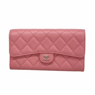 Chanel Pink Leather Long Wallet (Bi-Fold) (Pre-Owned)