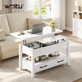 Woltu Woltu Mesa De Centro Elevable, Mesa De Centro Moderna Elevable Para Sof&aacute; De Sala De Estar Con Almacenamiento Oculto, Compartimento Abierto Y 2 Cajones