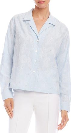 Karen Kane Embellished Button-Up Shirt in Light Blue at Nordstrom, Size X-Large
