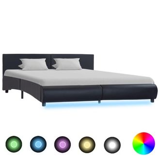 vidaXL Vidaxl - Estructura Cama Led Sin Colch&oacute;n Cuero Sint&eacute;tico Negro 180x200cm