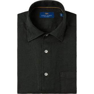 Robert Talbott Morgan Short Sleeve Linen Shirt in Dark Olive at Nordstrom, Size Xx-Large