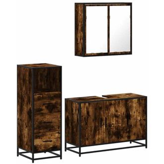 vidaXL Vidaxl - Set De Muebles Ba&ntilde;o 3 Pzas Madera Contrachapada Roble Ahumado