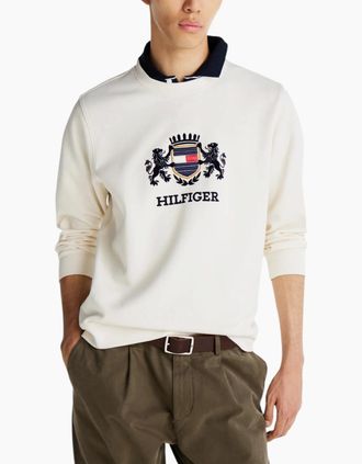 Tommy Hilfiger Mens Tommy Hilfiger Mens ICON INTERLOCK HWK Sweatshirt Crew Neck Casual Cotton - White - Size: 38