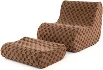 Costway Accent Lazy Sofa Chair Set Bean Bag Chair with Ottoman-Brown