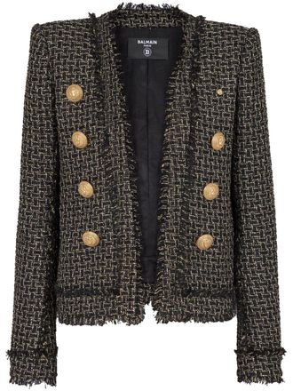 Balmain double-breasted tweed jacket - women - Viscose/Polyester/- - 38 - Black