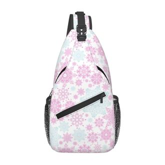 Generic Pink Green Snowflakes Sling Bag Anti Theft Crossbody Bag Adjustable Daypack For Casual Cycling Sports