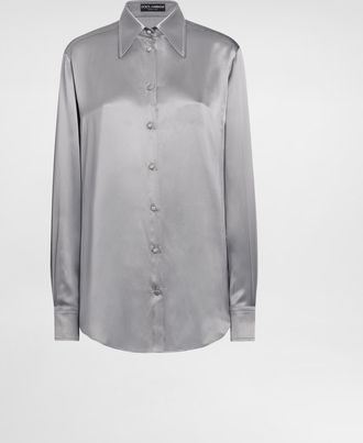 Dolce & Gabbana Silk Satin Shirt - Woman Shirts And Tops Gray 40