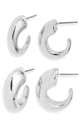 Open Edit Set of 2 Tapered Hoop Earrings in Silver at Nordstrom Rack