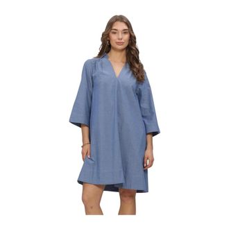 Selected Slfkira Talia Oversize 3/4 Jurk - Dames - Jurken - Blauw - Maat: S Katoen