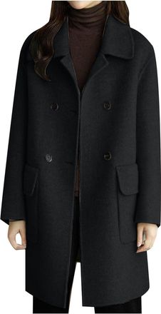 Generic Winter Wool Coat Women Mid Length Shackets Jacket Woolen Blend Lightweight Tan Coat Lapel Collar Open Front Cardigan Windbreaker Knee Length Warm Tren