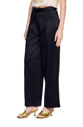 Sandro Satin-effect wide-leg trousers in Black at Nordstrom, Size 42 Eu