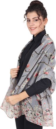 World of Shawls Winter Christmas Robin Bird Print Girls Lady Women Colorful Long Cute Scarf Wraps Shawl Soft Scarves Maxi (Silver-D153)