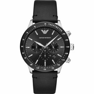 Emporio Armani Accessoires, Heren, Grijs, ONE Size, Roestvrijstalen horloge met leren band