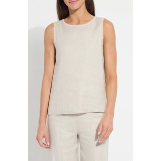 Lyss&eacute; Gabriela Embroidered Detail Linen Blend Tank in Flax Linen at Nordstrom, Size X-Small