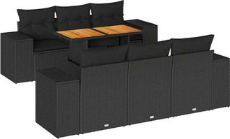 vidaXL Set De Sof&aacute;s De Jard&iacute;n 7 Pzas Con Cojines Rat&aacute;n Sint&eacute;tico Negro Vidaxl