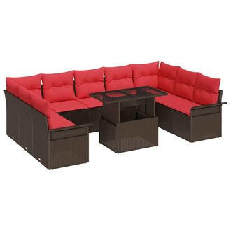 vidaXL Conjunto De Sof&aacute; De Jard&iacute;n Con Coj&iacute;n 10 Pcs Marr&oacute;n Polirat&aacute;n Vidaxl