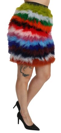 Dolce & Gabbana Womens Red Blue High Waist Mini Feather Skirt