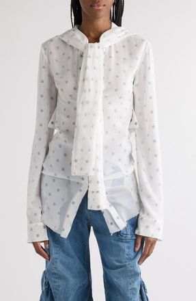Acne Studios Tow Polka Dot Georgette Shirt in Black/White at Nordstrom, Size 10 Us