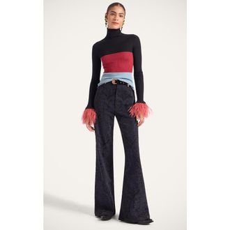 La DoubleJ High Kick Top With Feathers in Color Block Black at Nordstrom, Size X-Small