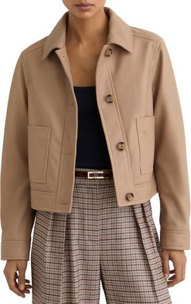 Reiss Sonny Leather Crop Jacket in Neutral at Nordstrom, Size 10 Us