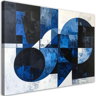 Feeby Cuadro Sobre Lienzo, Abstracci&oacute;n Textura De C&iacute;rculos Formas Negro Y Azul, 120x80