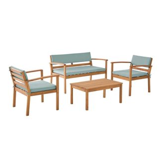 Sweeek Conjunto de jard&iacute;n de madera de acacia, 4 plazas, verde gris&aacute;ceo