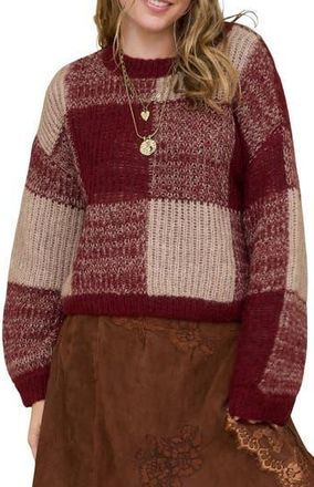 Blu Pepper Colorblock Check Sweater in Burgundy at Nordstrom Rack, Size Medium