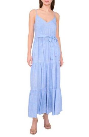 Halogen Tie Waist Tiered Maxi Dress in Denim at Nordstrom Rack, Size X-Small