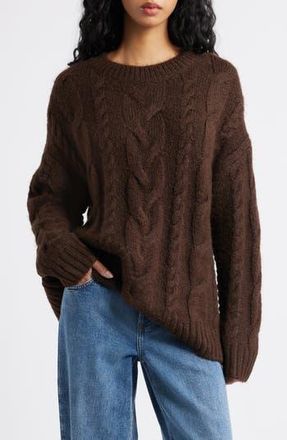 BP. Oversize Cozy Cable Sweater in Brown Coffee at Nordstrom Rack, Size X-Small