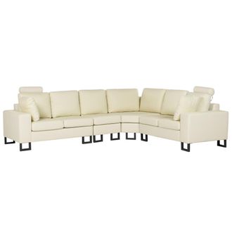 Beliani Sof&aacute; Modular Esquinero Moderno Izquierdo De Piel Beige Claro Reposacabezas Ajustables Stockholm