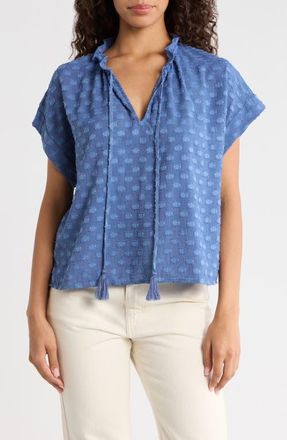 Vince Camuto Textured Tie Neck Top in Classic Indigo at Nordstrom, Size X-Small P